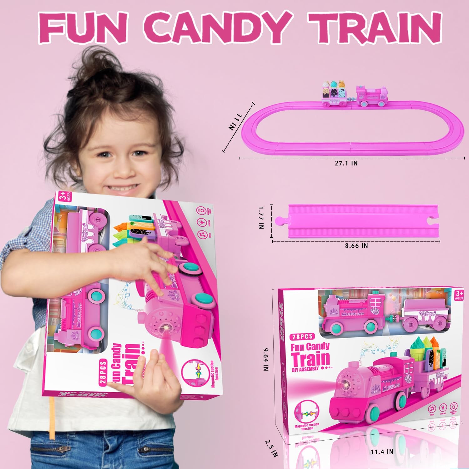 Pink Classic Train Sets for Toddlers|Musical Electric Toys with Small