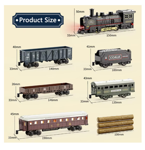 Retro Electric Steam Train Set Railway Track Model Toy Gift