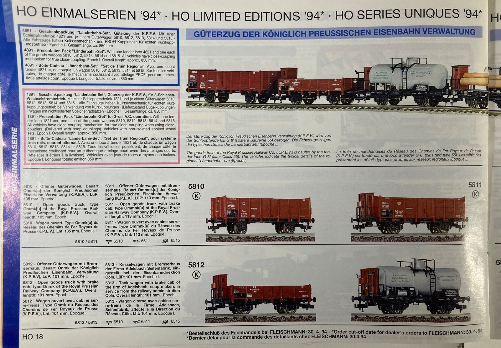 Fleischmann HO – 4891 Limited Edition Set – G8 Prussian Locomotive & 7 Wagons