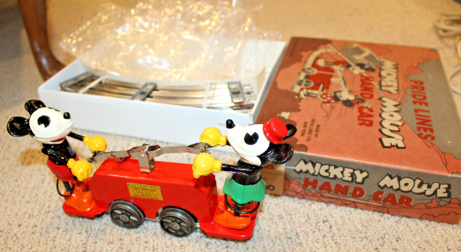 Pride Lines #1100 Mickey Mouse & Minnie Red Handcar Boxed w/ Track