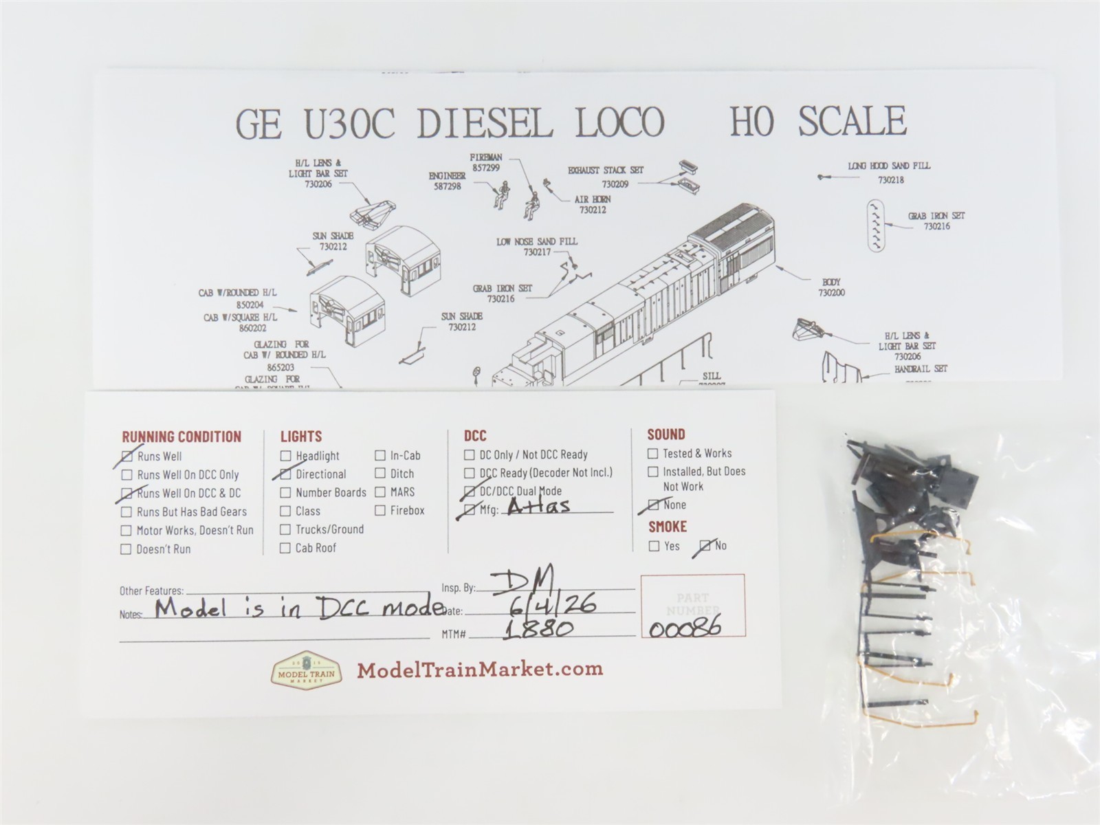 HO Scale Atlas Master 7409 N&W Norfolk & Western GE U30C Diesel #8001 w/ DCC