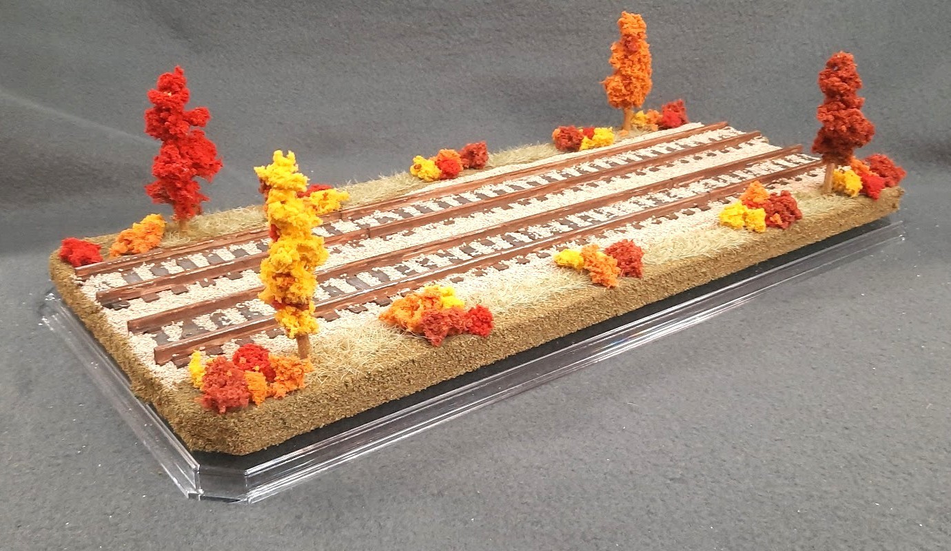 S SCALE 16″ DOUBLE TRACK DISPLAY CASE- “FALL FOILAGE SCENE”-FOR ANY S TRAINS