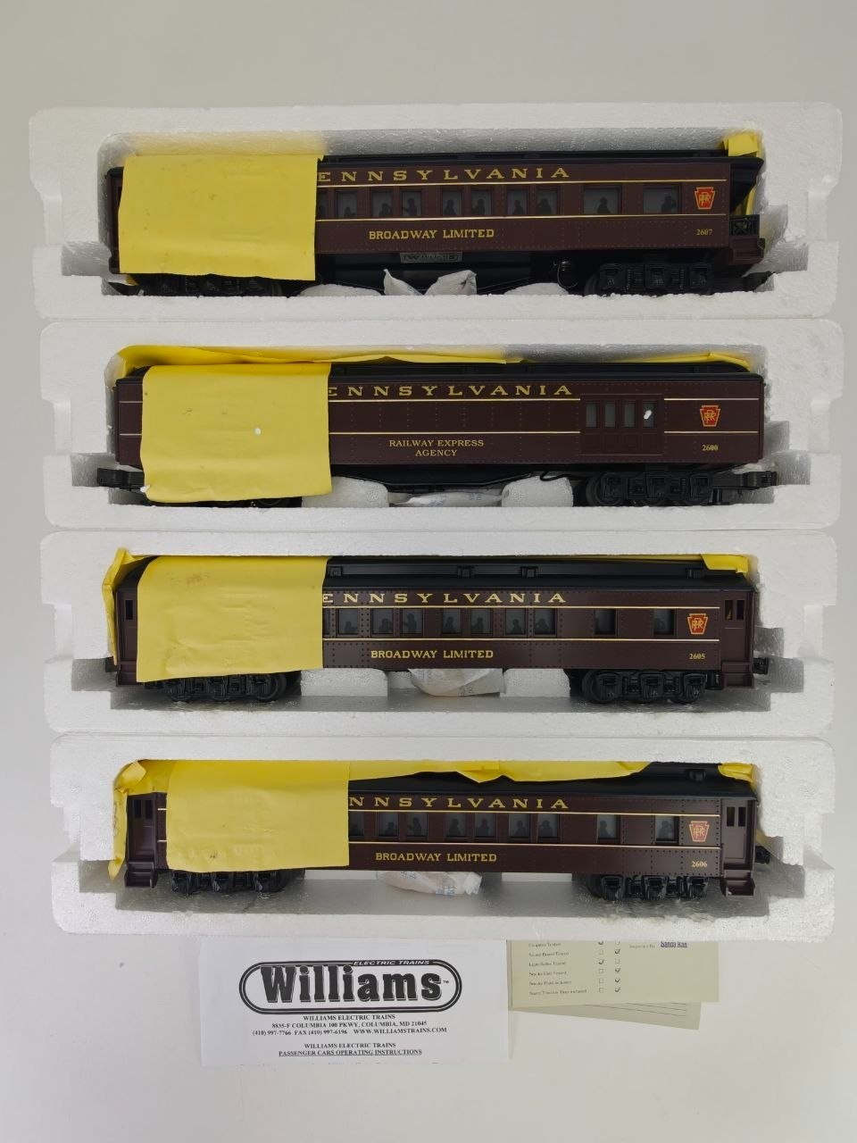 Williams Pennsylvania Broadway Limited M1026 60′ Madison 4-Car Set O Scale