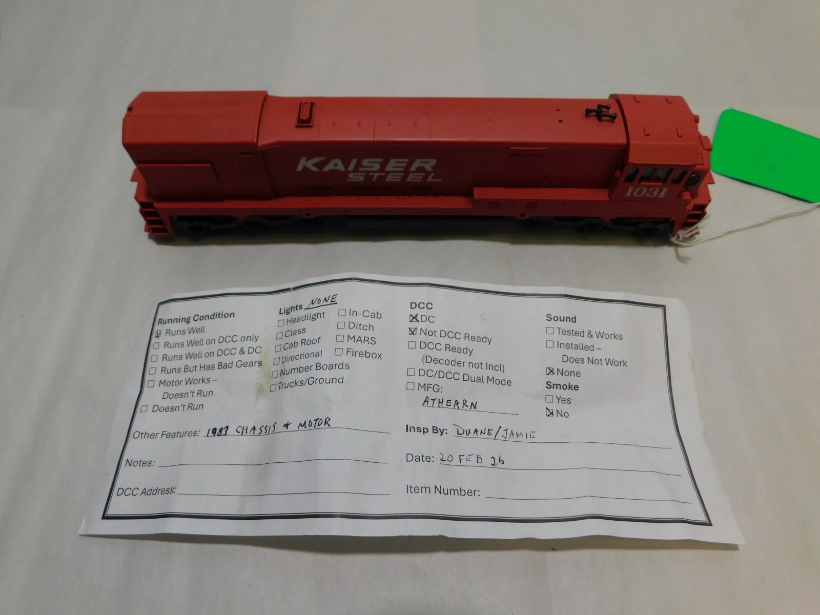 Athearn HO Scale Diesel Locomotive, DC, Kaiser Steel #1031, No Box