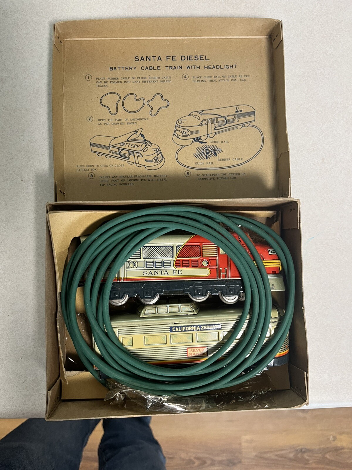 Vintage KDR Japan Tin Litho Santa Fe Diesel Train Battery Operated w/ Box