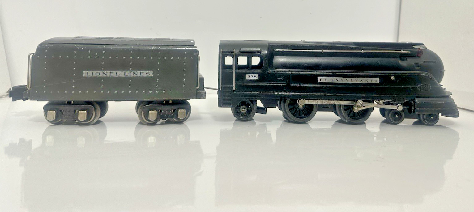 Lionel Prewar O Tinplate Black PRR 238 Torpedo Steam Locomotive 265W Tender SS