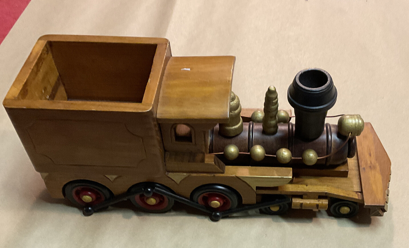 VTG Wooden Train Candy Holder Handmade 10.5” x 3 1/4” Brown Color