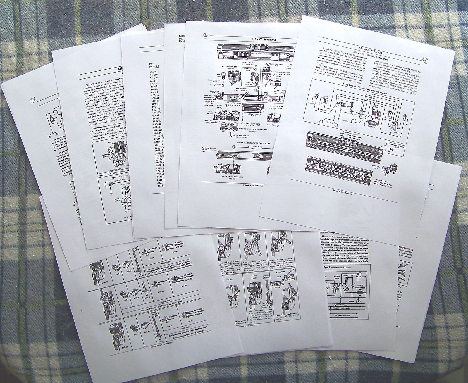 1956-58 Lionel PW 400, 404 Powered,2550 & 2559 B & O RDC Cars Service Manual