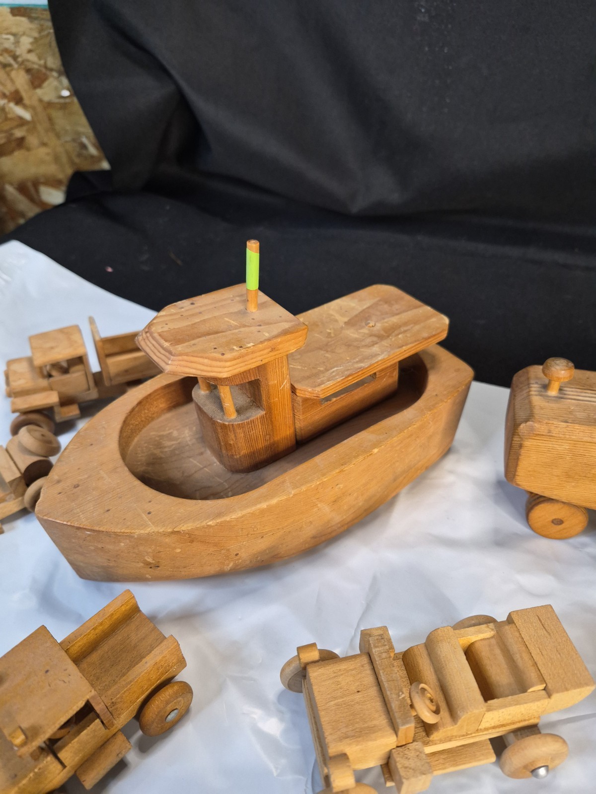 Lot Of 15 Vintage Wooden Construction Trucks Tow Truck Boat Tractor Many More