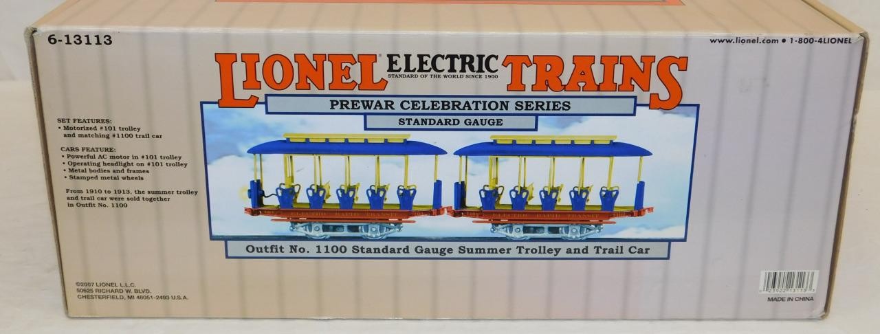 Lionel 6-13113 Standard Gauge Summer Trolley #101 & Trail Car #1100 Tinplate C-8