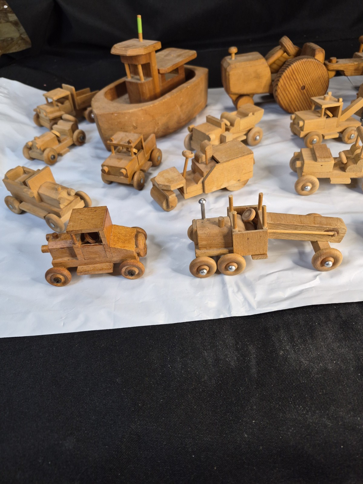 Lot Of 15 Vintage Wooden Construction Trucks Tow Truck Boat Tractor Many More