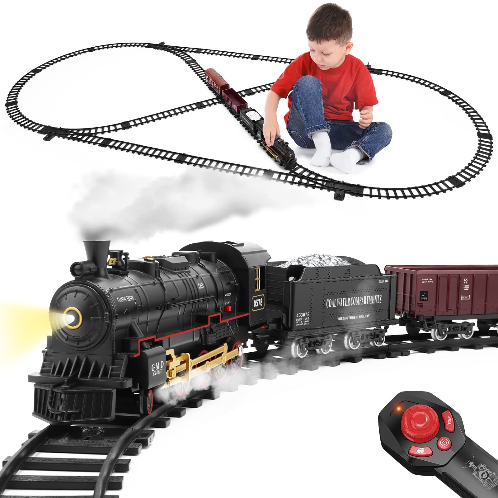 JONEALA Train Set with Remote Control,Electric Track Large, Black