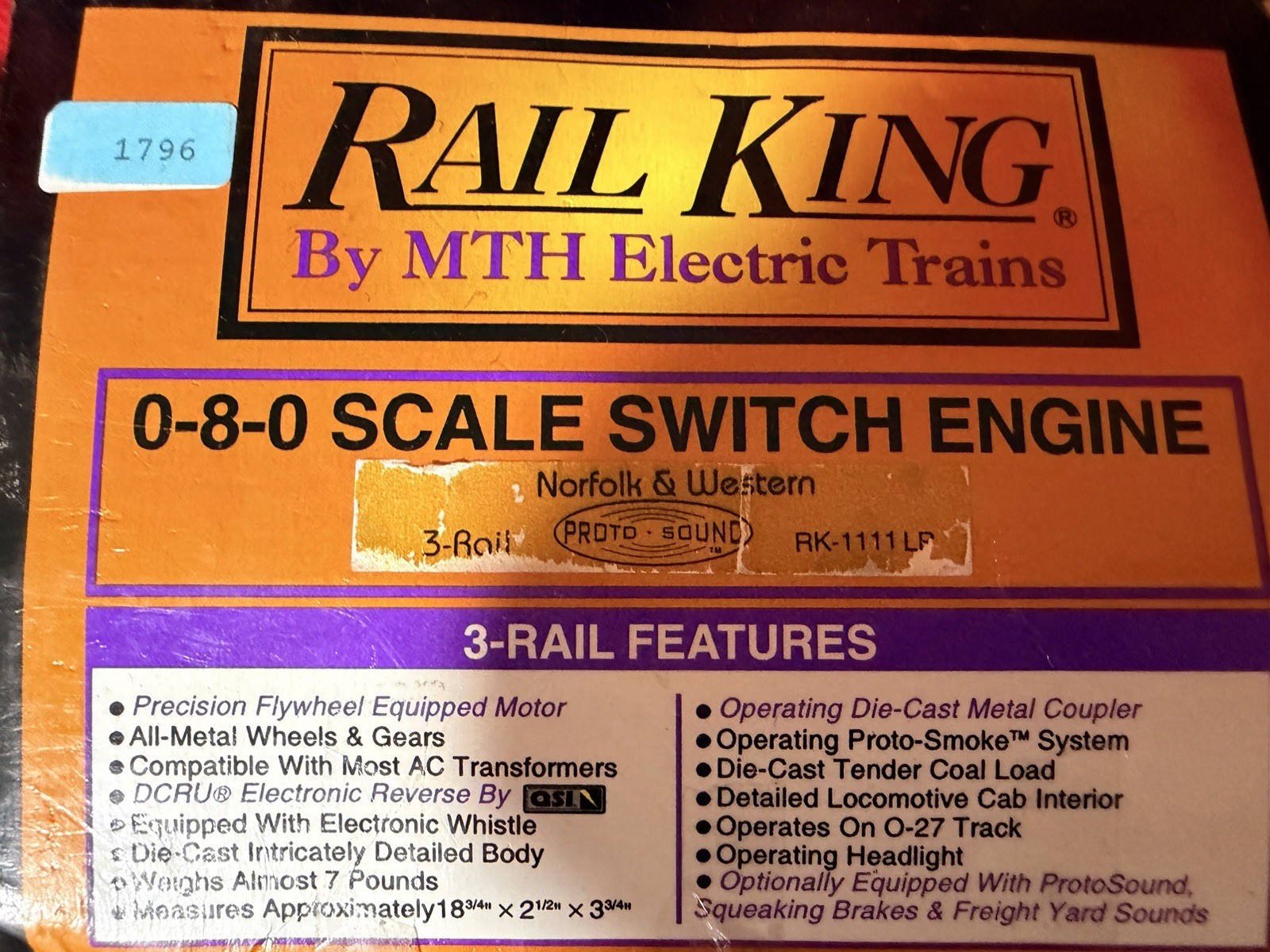 MTH RK-1111LP Norfolk & Western Scale Switcher 0-8-0 w/Protosound