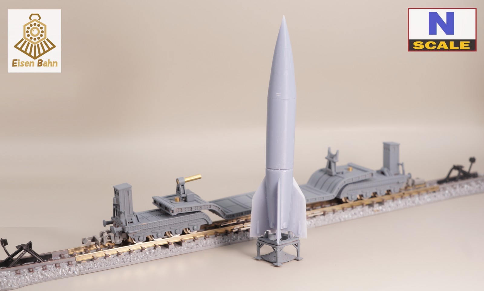 1/160 (N-scale) WWII German V2 Rocket on Heavy flat wagon /w wheels resin kit
