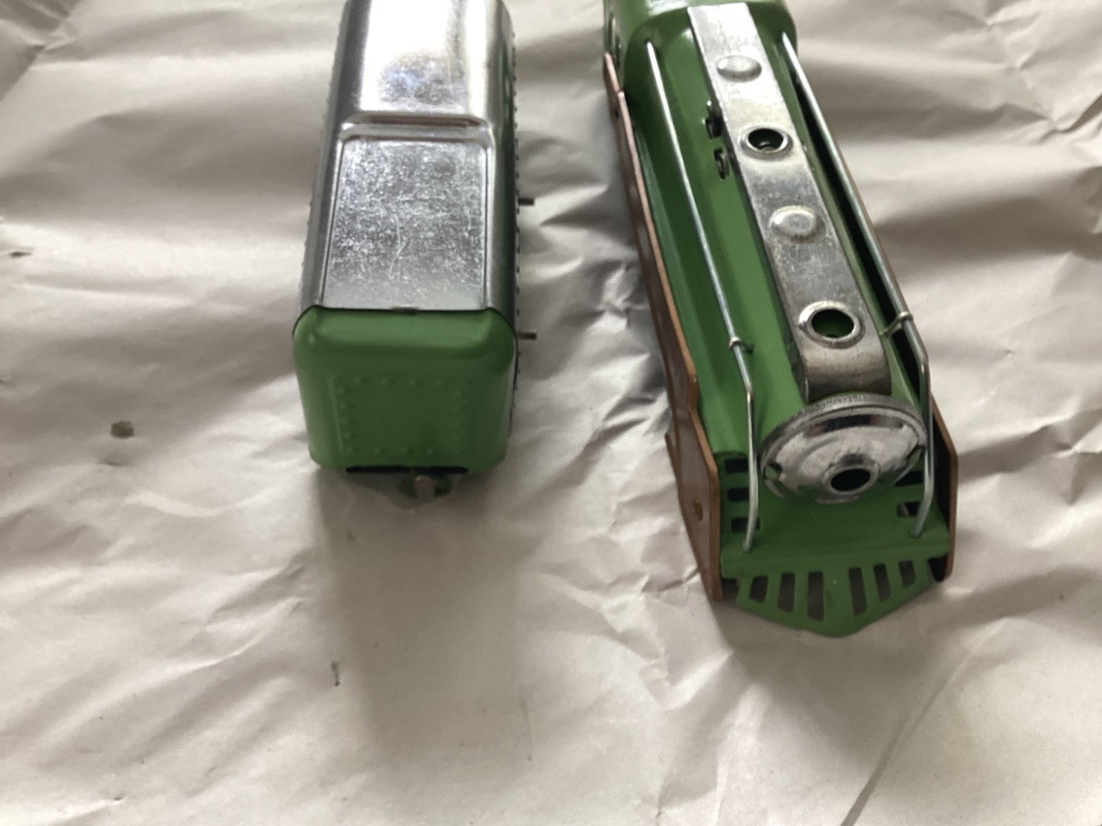 Restored Prewar Green & Chrome Hafner Steam Engine & Tender from 1940s