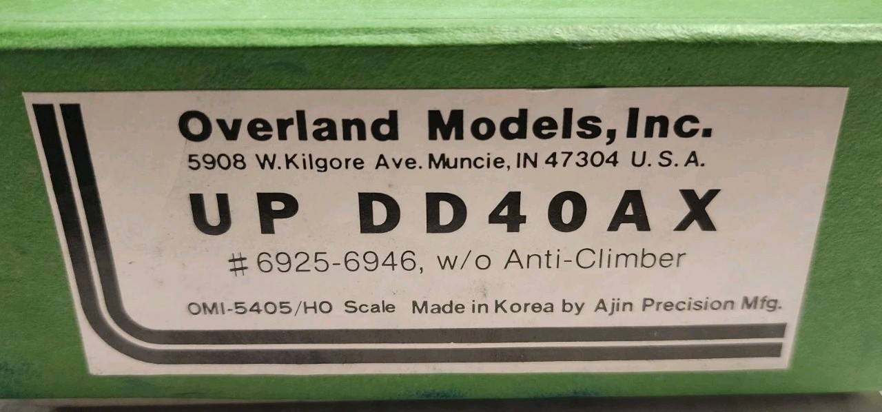 Overland Models HO Scale Brass UP DD40AX DIESEL w/o Anti Climber
