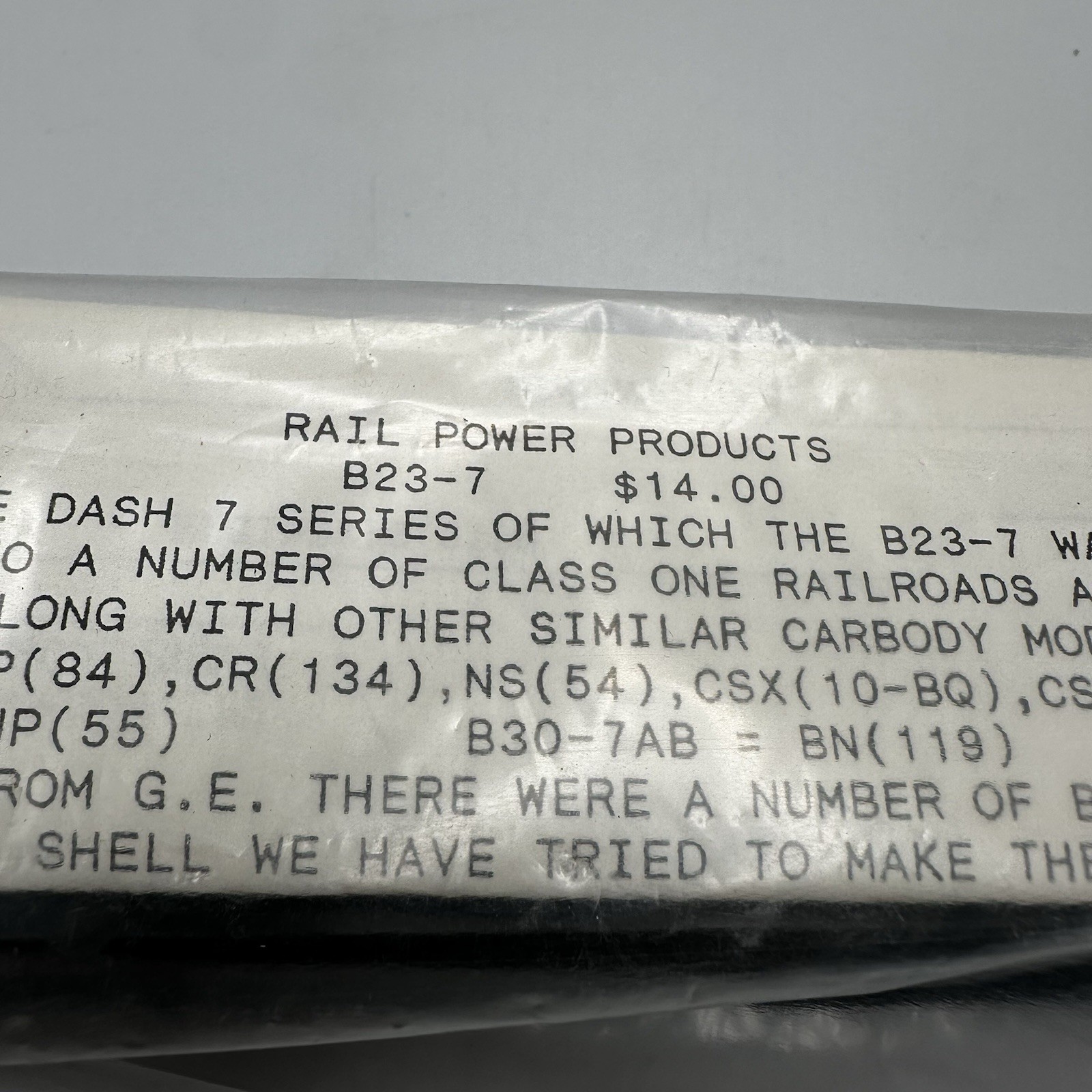 Rail Power Products B23-7 Black Body Shell HO scale READ DESCRIPTION