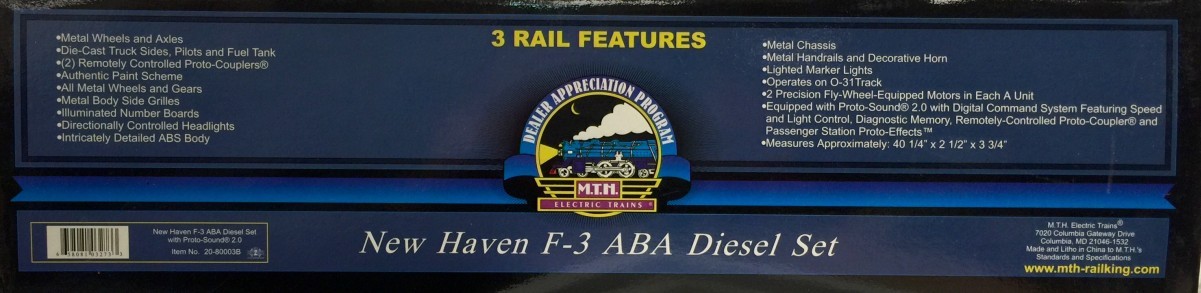 MTH 20-80003B O Gauge New Haven F-3 ABA Diesel Engine Set w/PS2 LN/Box