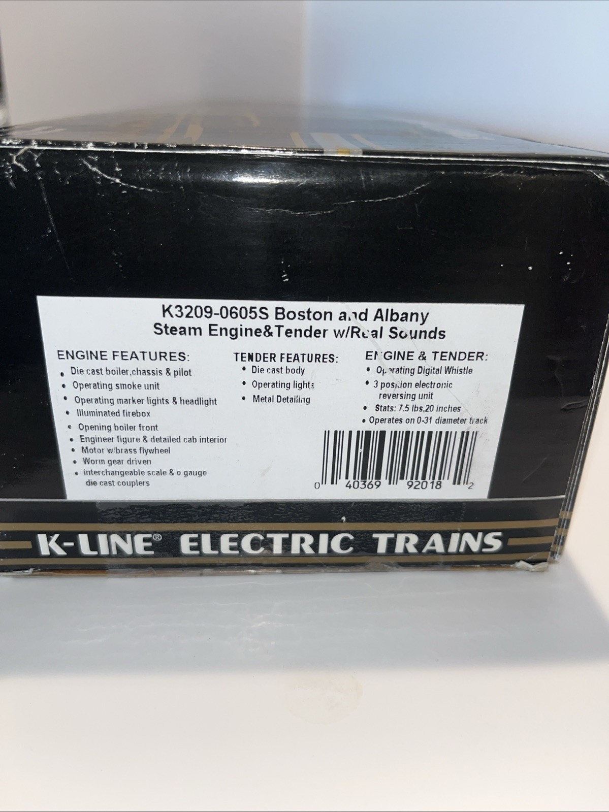 K-Line O Gauge B&A Hudson 4-6-4 Steam Engine Tender w/ RCal Sounds | Fast Ship