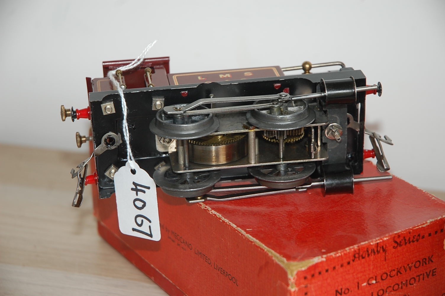 HORNBY O GAUGE CLOCKWORK EARLY No 1 TANK LOCO IN RED LMS LIVERY BOXED