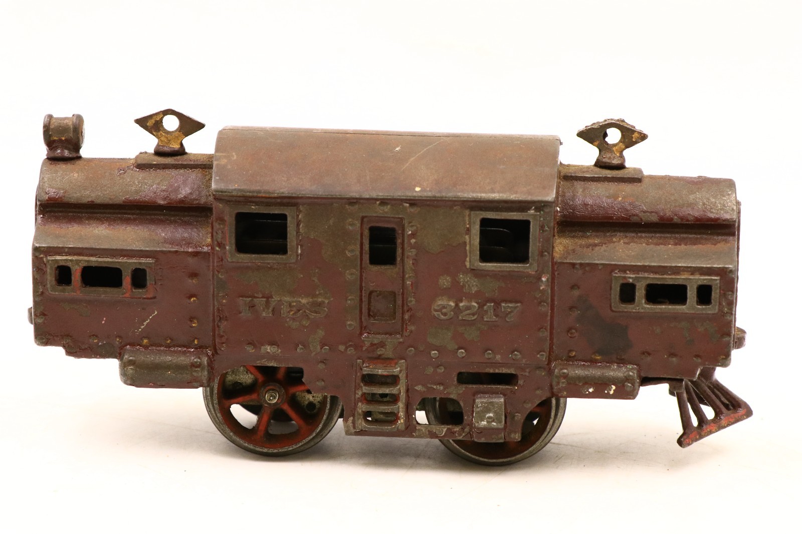 SCARCE Ives 3217 Prewar Cast Iron Locomotive Raised Letter Maroon/Red Accents