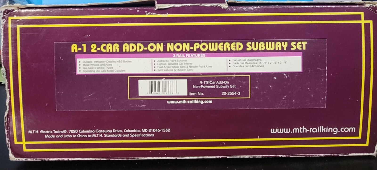 Rail King by MTH No. 20-2554-3 / R-1 / 2-Car Add-On Non-Powered Subway Set