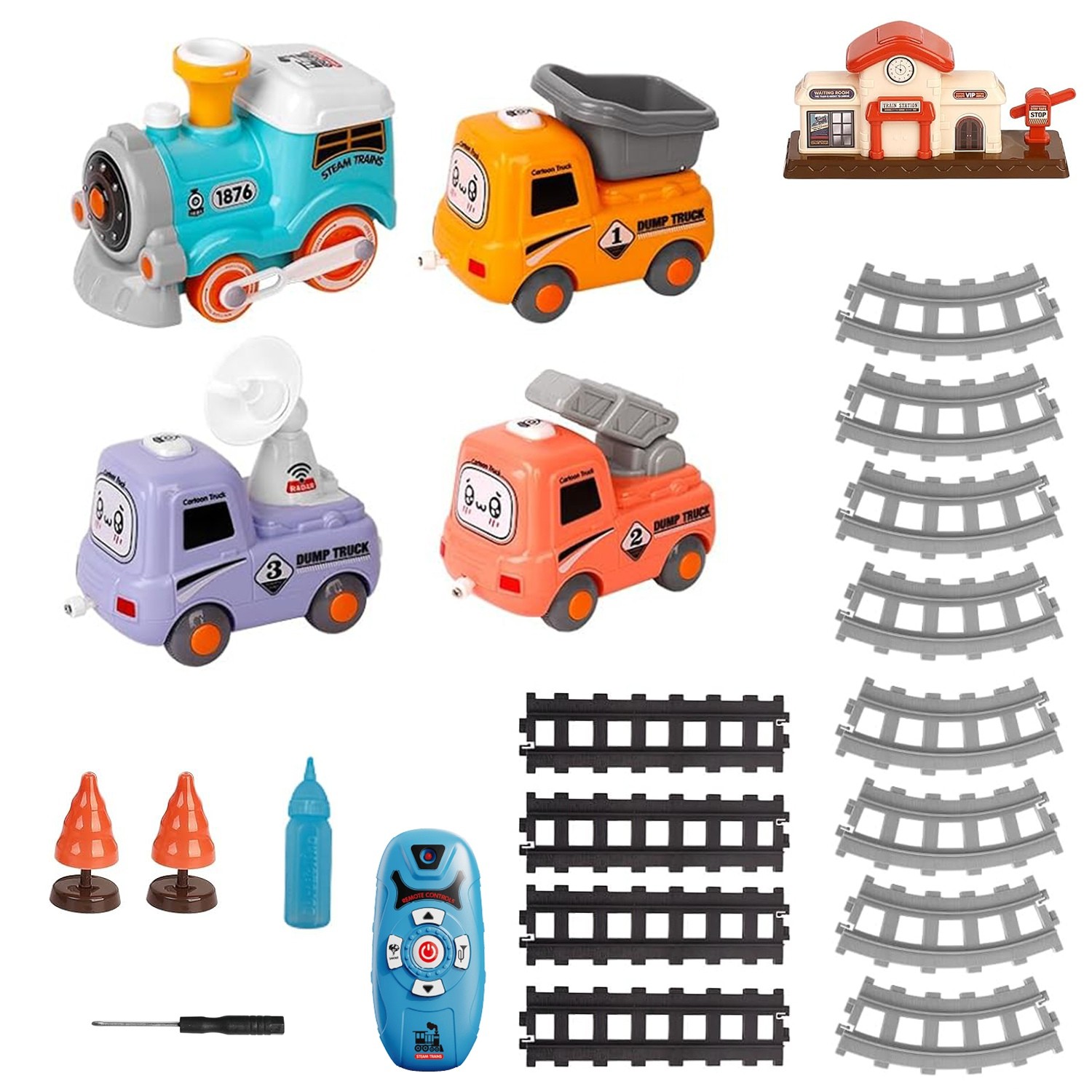 Electric Train Set Smokes Light Sound Remote Magnetic Kid Toys Locomotive Trucks