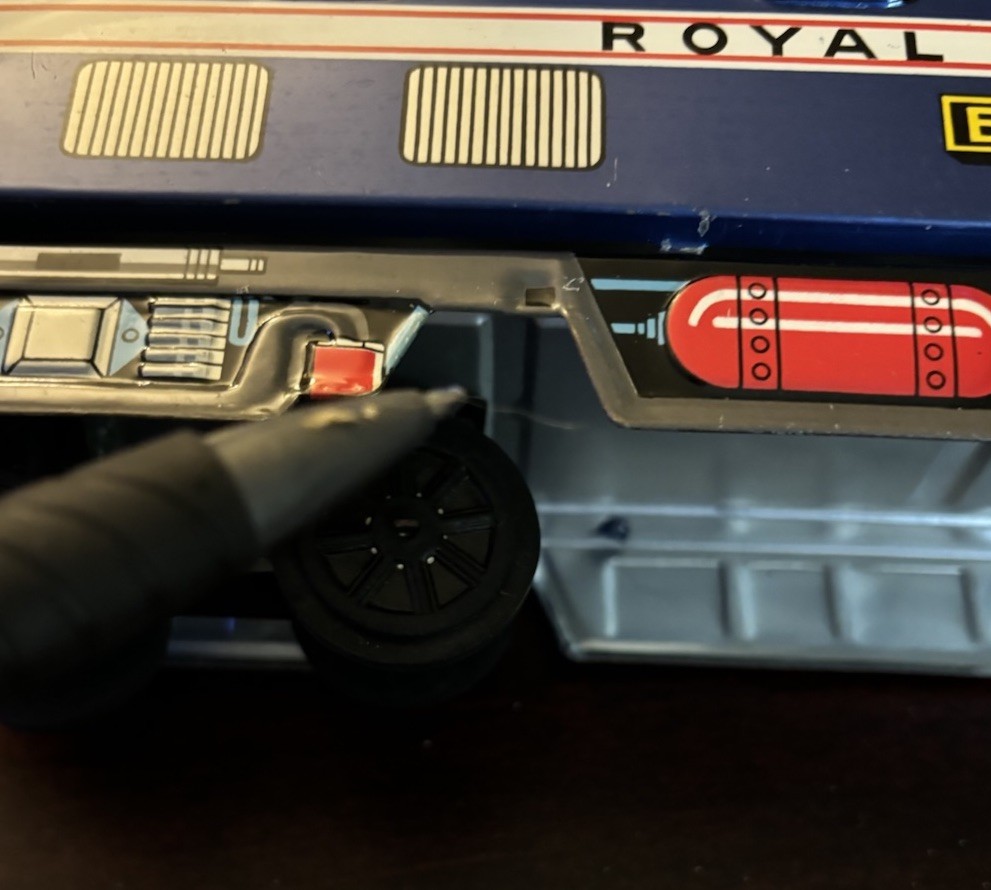 1950’s Blue TIN LOCOMOTIVE EXPRESS E.F 5870 14 In. Street Car READ Description