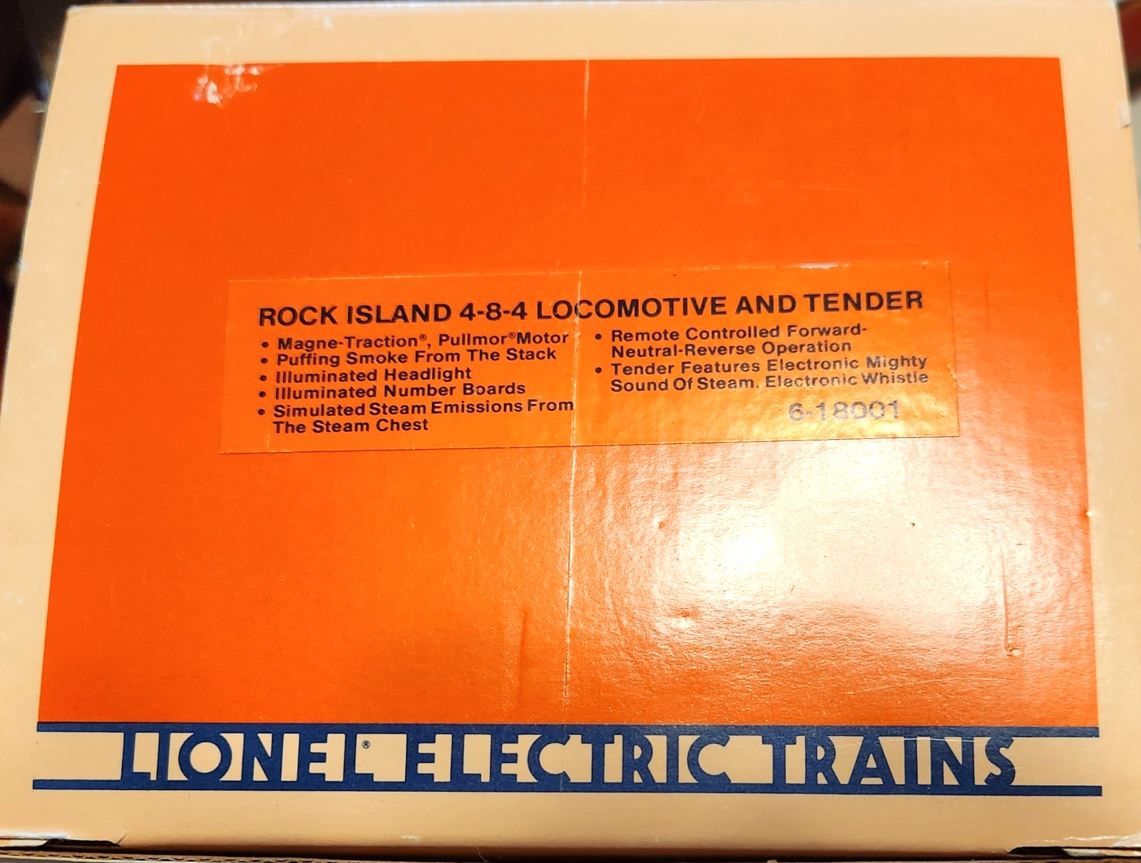 Lionel 6-18001 ROCK ISLAND LOCO IN LN CONDITION IN ORIGINAL BOX WITH PAPERWORK.