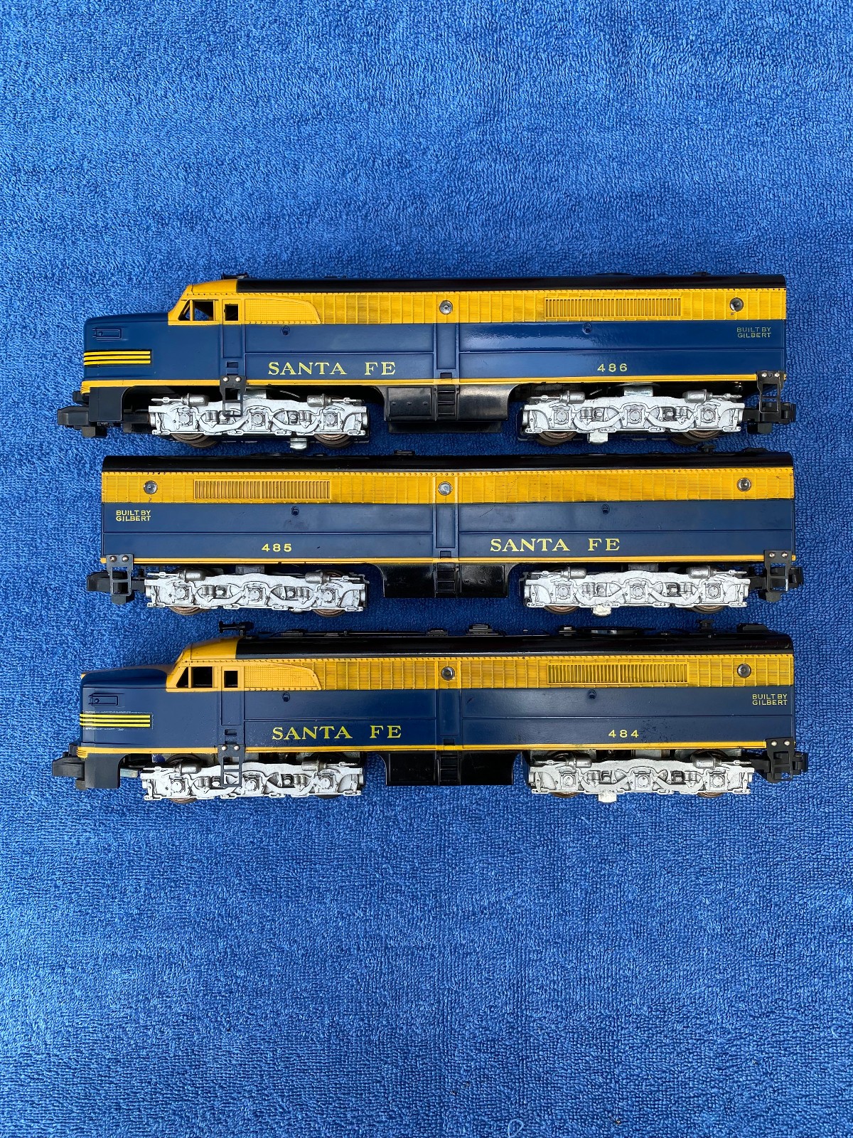 AMERICAN FLYER 484-485-486 ABA SANTA FE FREIGHT LOCOMOTIVES 2 MOTORS HORN & ROAR