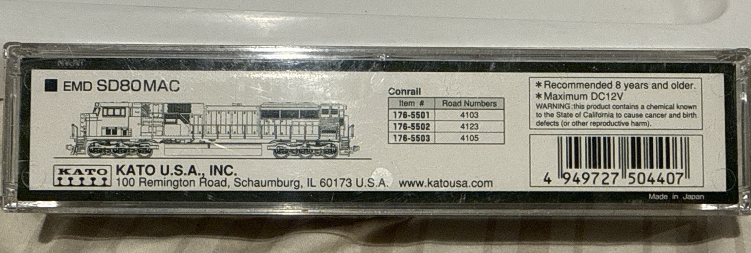 N SCALE KATO 176-5502 CR CONRAIL QUALITY EMD SD80MAC DIESEL #4123 Rapido NEW NIB