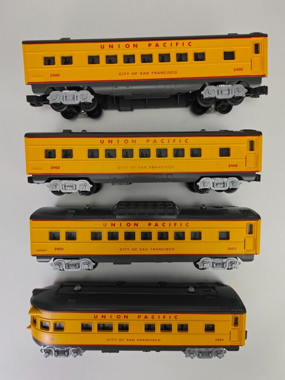 Williams Passenger Cars Union Pacific O Gauge 4-Car Set Box Lights