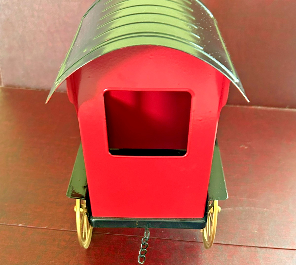 Large 17″ Decorative Metal Tin Steam Locomotive Model Train Engine Red Black