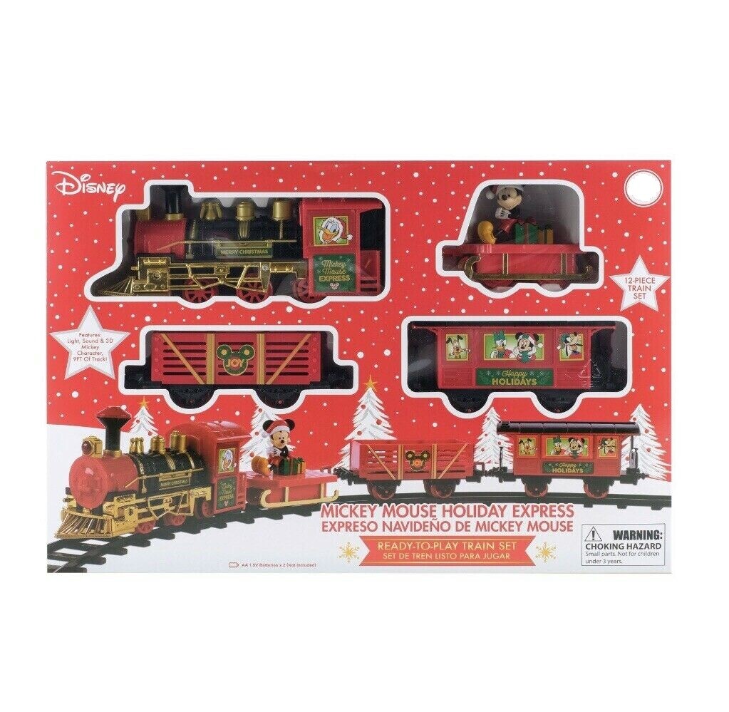 Disney Mickey Mouse Christmas Holiday Express 12 Pc Train Set Red Age 8+