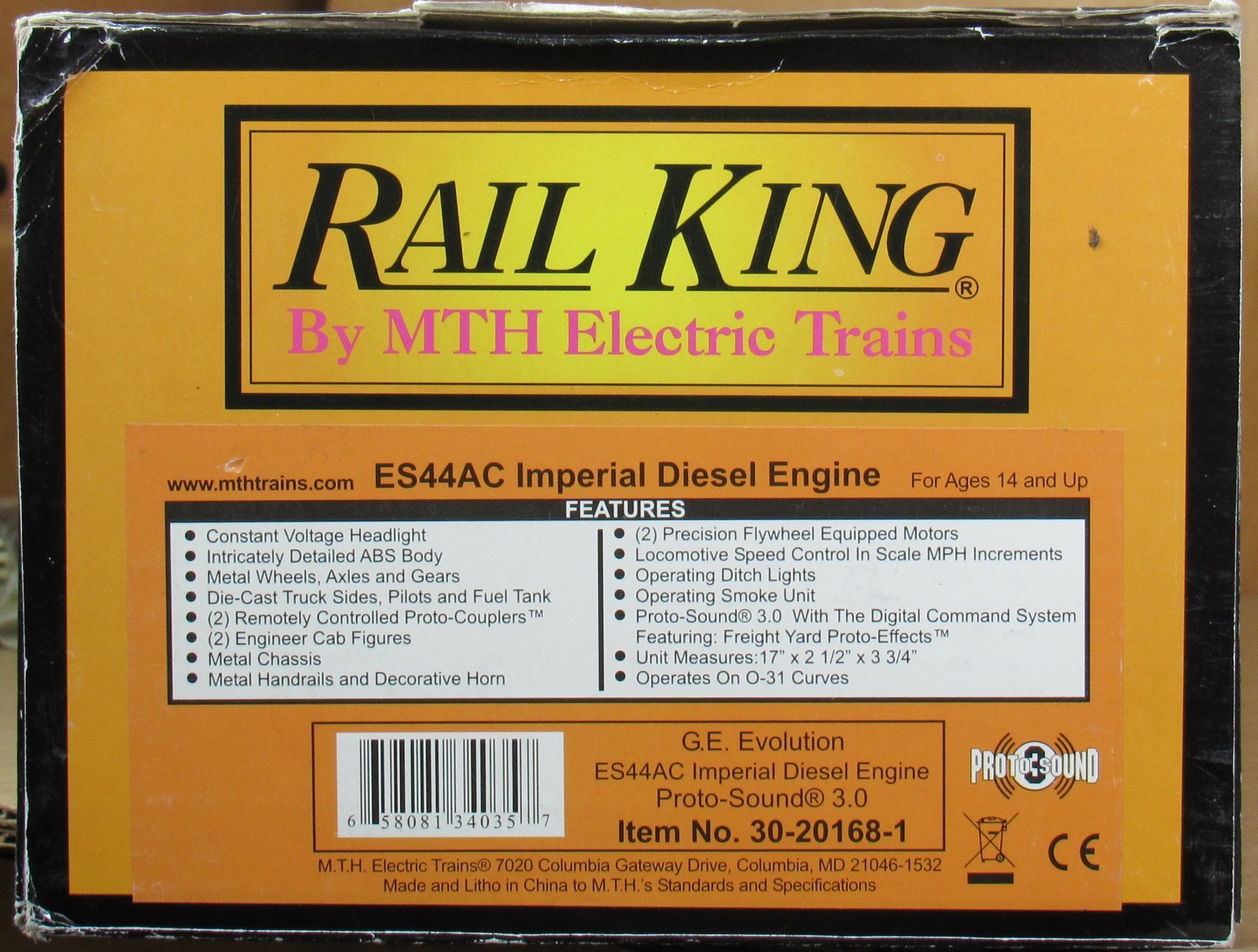 MTH Railking 30-20168-1 GE Evolution ES44AC Diesel Engine NON-POWERED O-Gauge