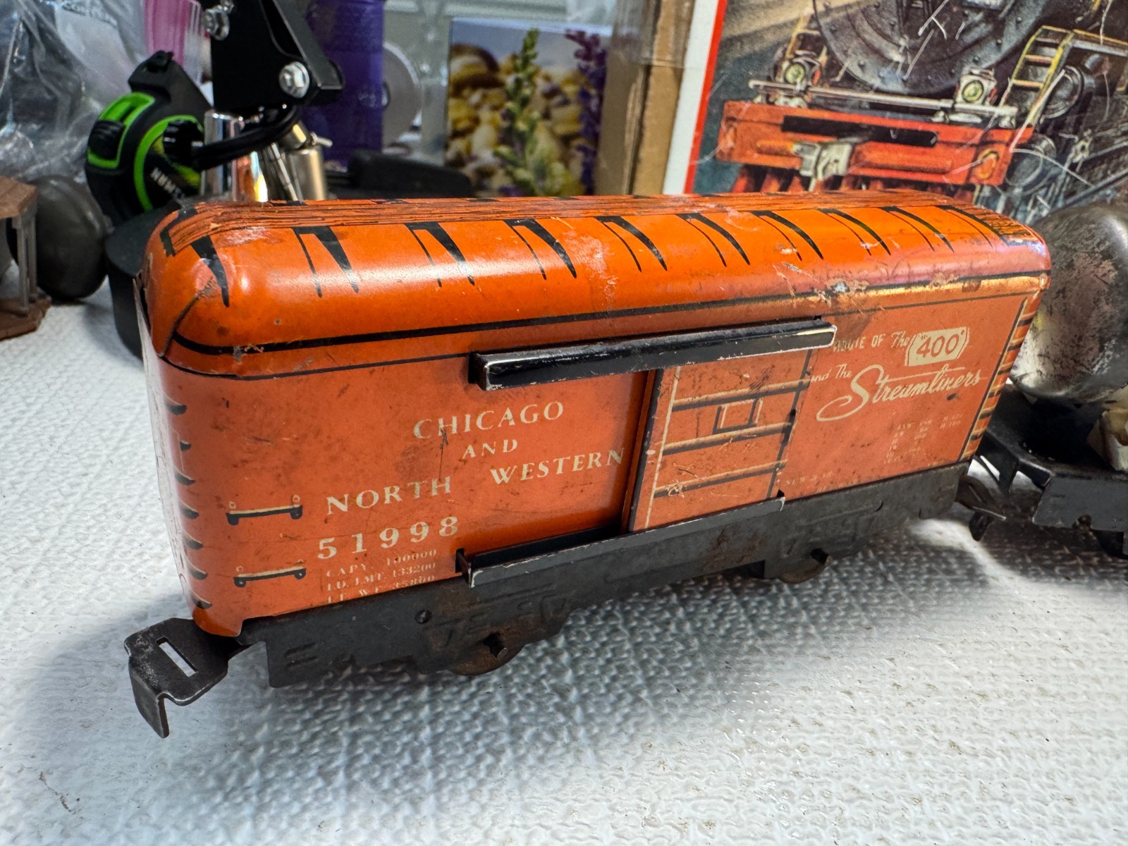 🚂 O SCALE- MARX – VINTAGE “COMMODORE” 0-4-0 LOCO. TANK & BOXCARS -TIN 💥L2504