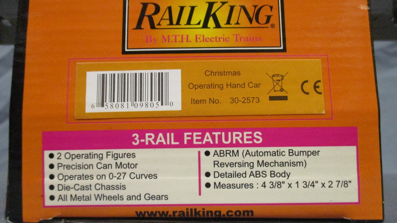 MTH 30-2573 Christmas #1225 Santa & Elf “Bump-N-Go” Hand Car O/027ga wks/ Lionel