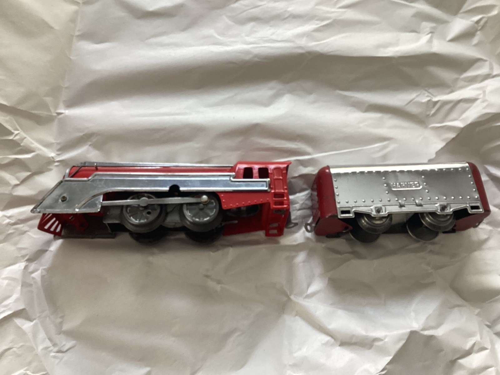 Postwar Red & Chrome Hafner Steam Engine & Tender from 1940s -1950s