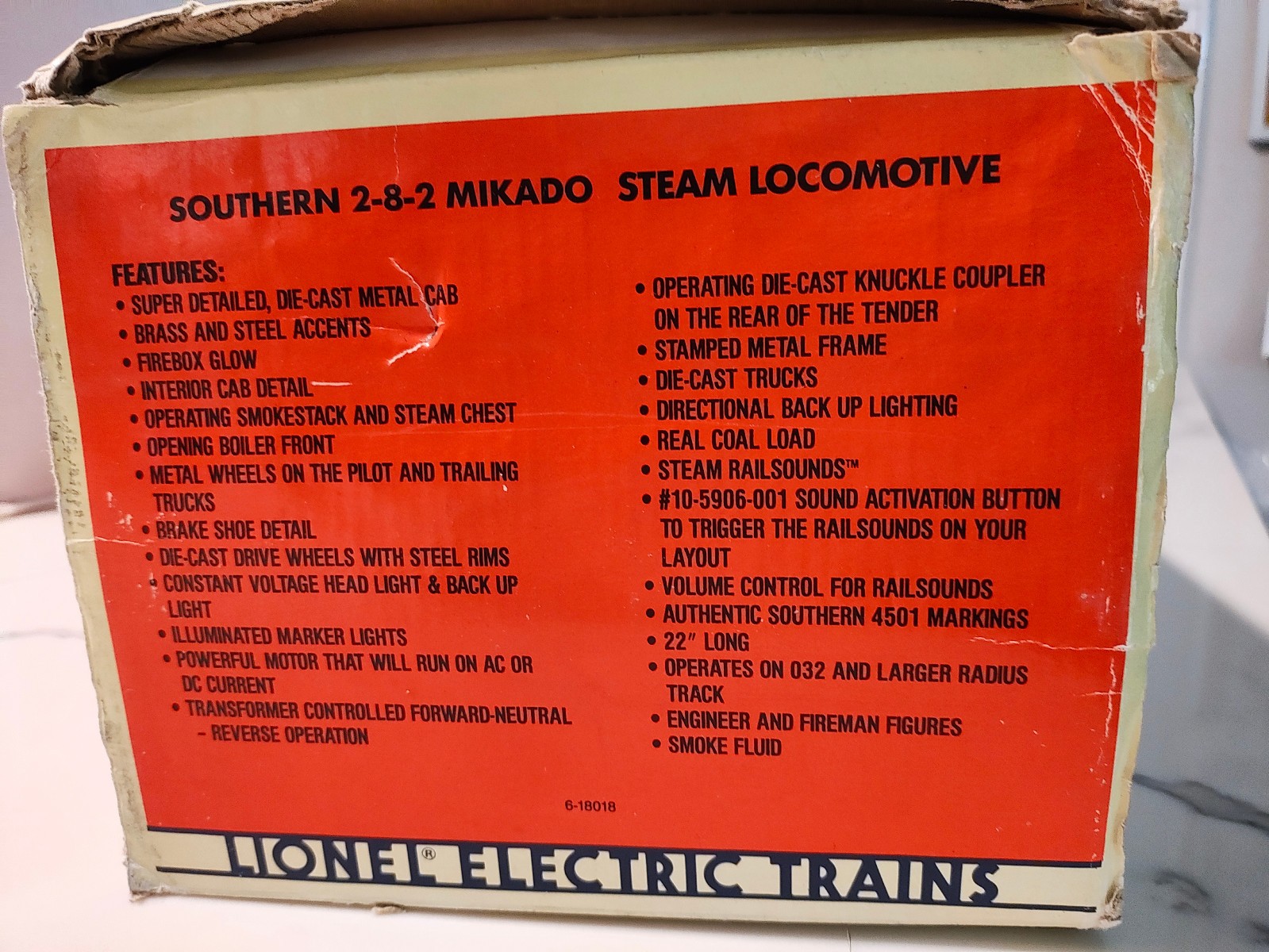 Lionel 6-18018 Southern 2-8-2 Mikado Steam Locomotive, Untested, AS IS