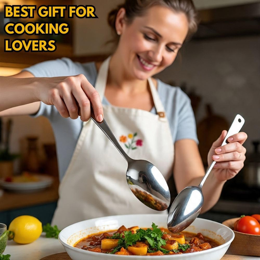 F&F Chef Kunz Spoon | Silver Stainless Steel 2 Tbsp Basting Spoon, 9 Inch Solid