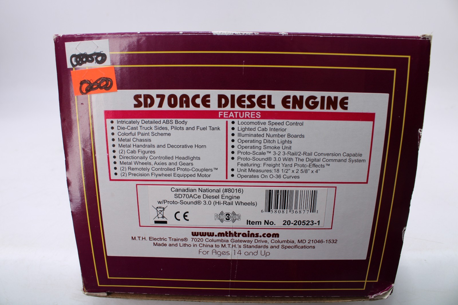 MTH 20-20523-1 O Gauge SD70ACe Diesel Engine Canadian National #8016 PS3