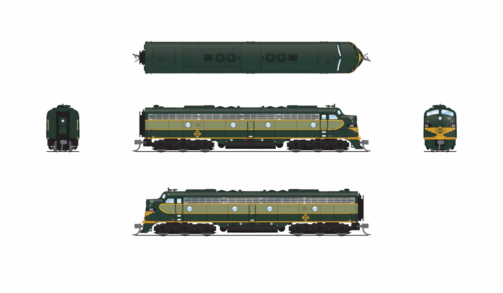 BLI 8838 EMD E8A, Erie 820, Two-Tone Green, No-Sound / DCC-Ready, N