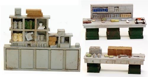 O Scale Industry Workshop Work Shelving and Benches Set 1/48 scale details
