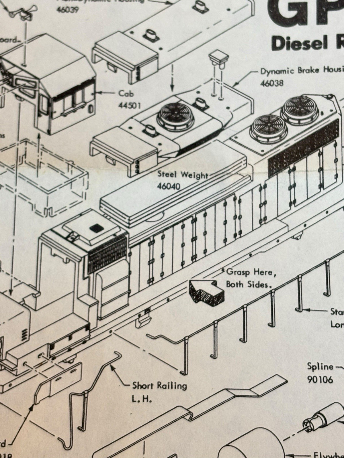 Athearn HO Scale GP38-2 Diesel Road Locomotive Assembly Manual Parts Diagram