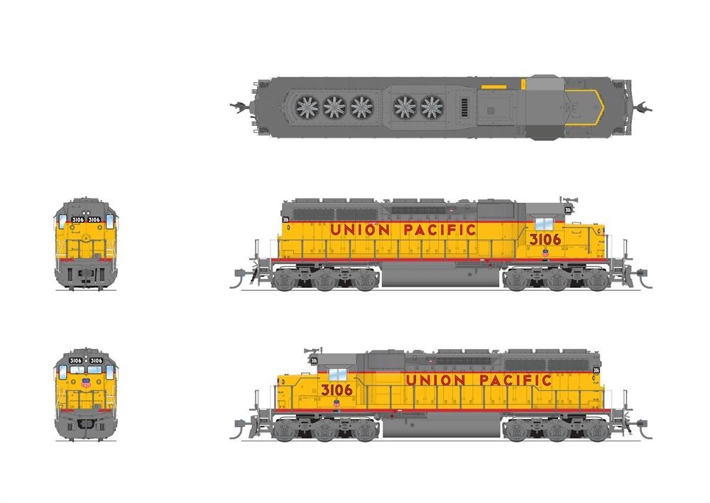 Broadway Limited HO 7649 EMD SD40, UP 3117, Yellow & Gray, Paragon4 Sound/DC/DCC