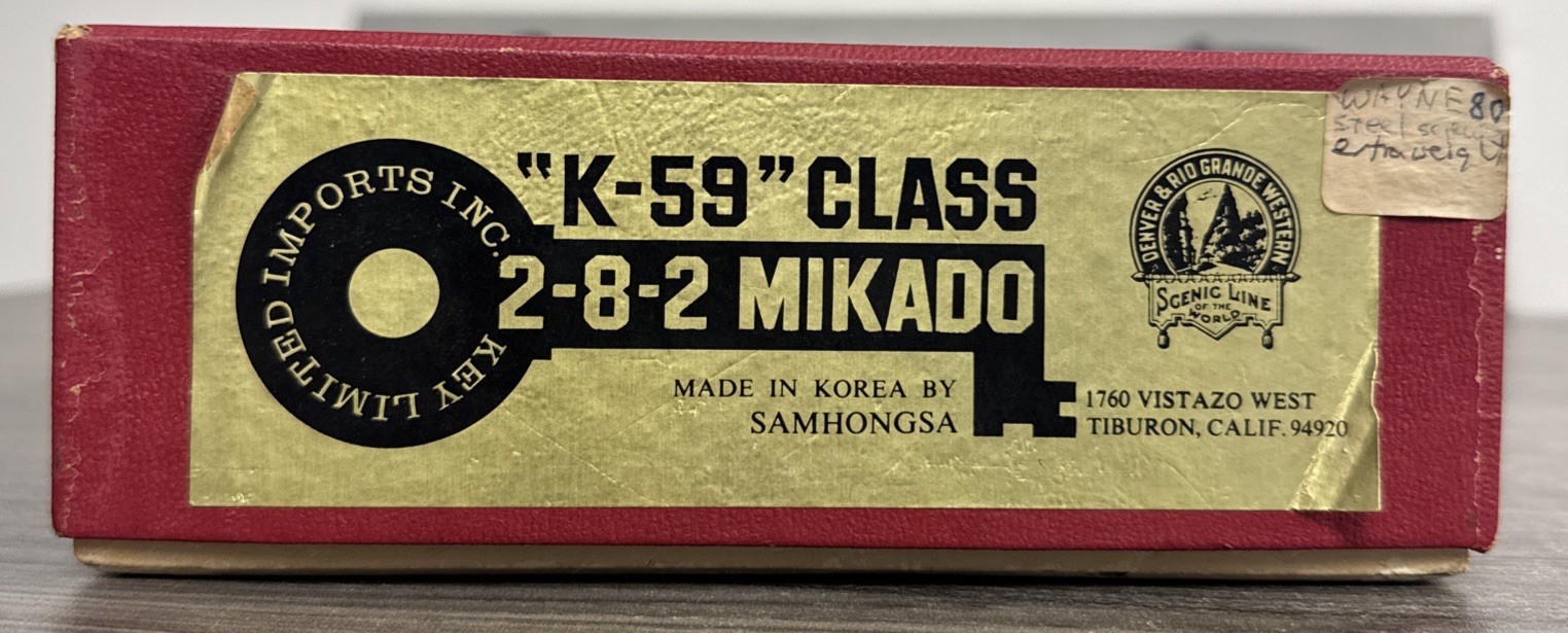Key Imports HO Brass Mikado D&RGW 2-8-2 K-59 Steam Engine – Unpainted & LNIB!