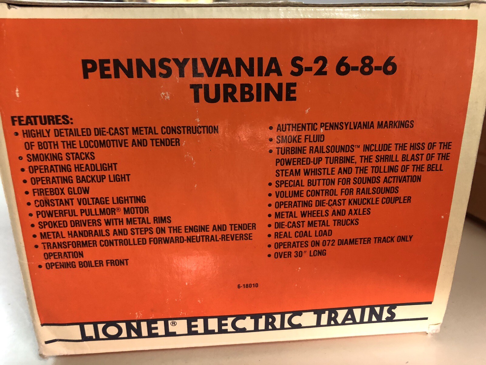 Lionel O gauge 6-18010 Pennsylvania S-2 Steam Turbine -New* (see description) .