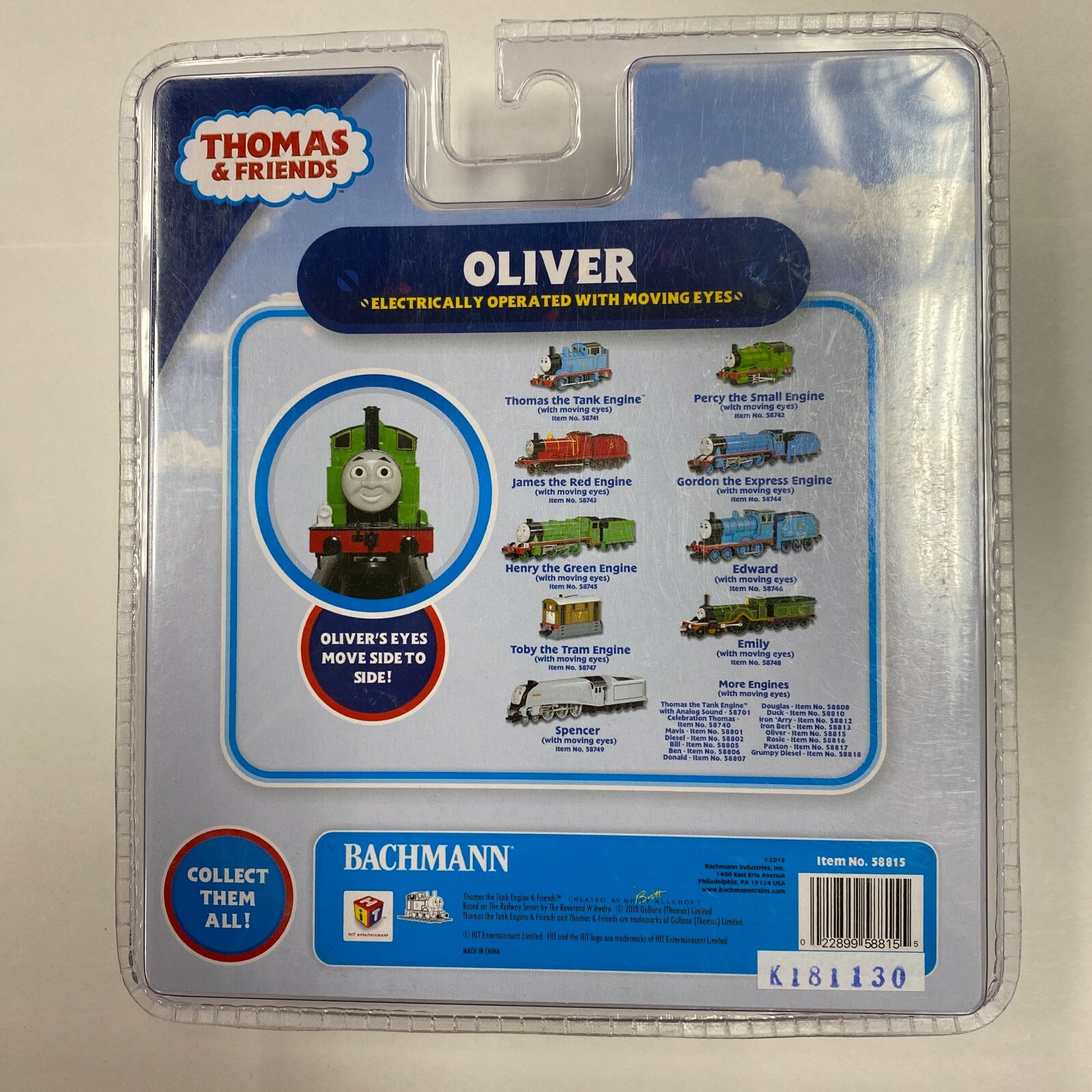 Bachmann 58815 Oliver with moving eyes HO scale engine thomas and friends