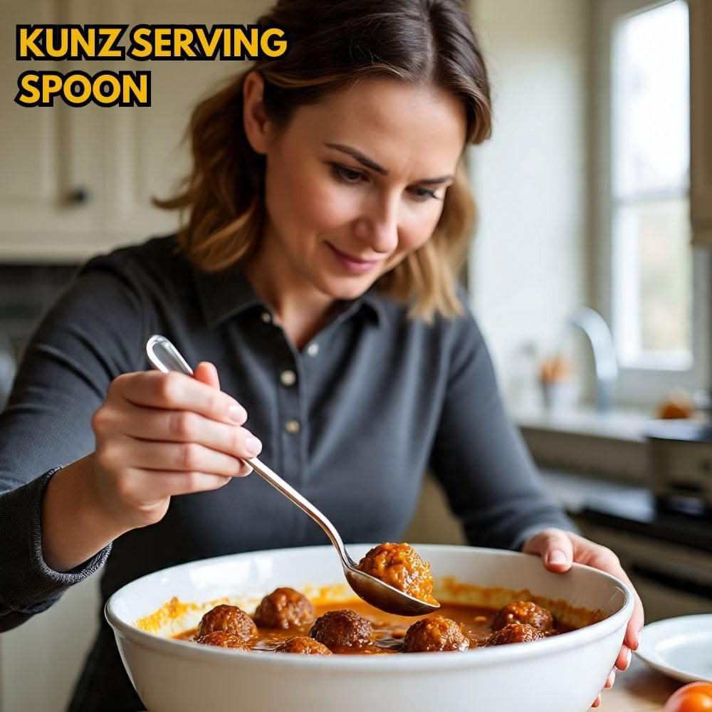 F&F Chef Kunz Spoon | Silver Stainless Steel 2 Tbsp Basting Spoon, 9 Inch Solid