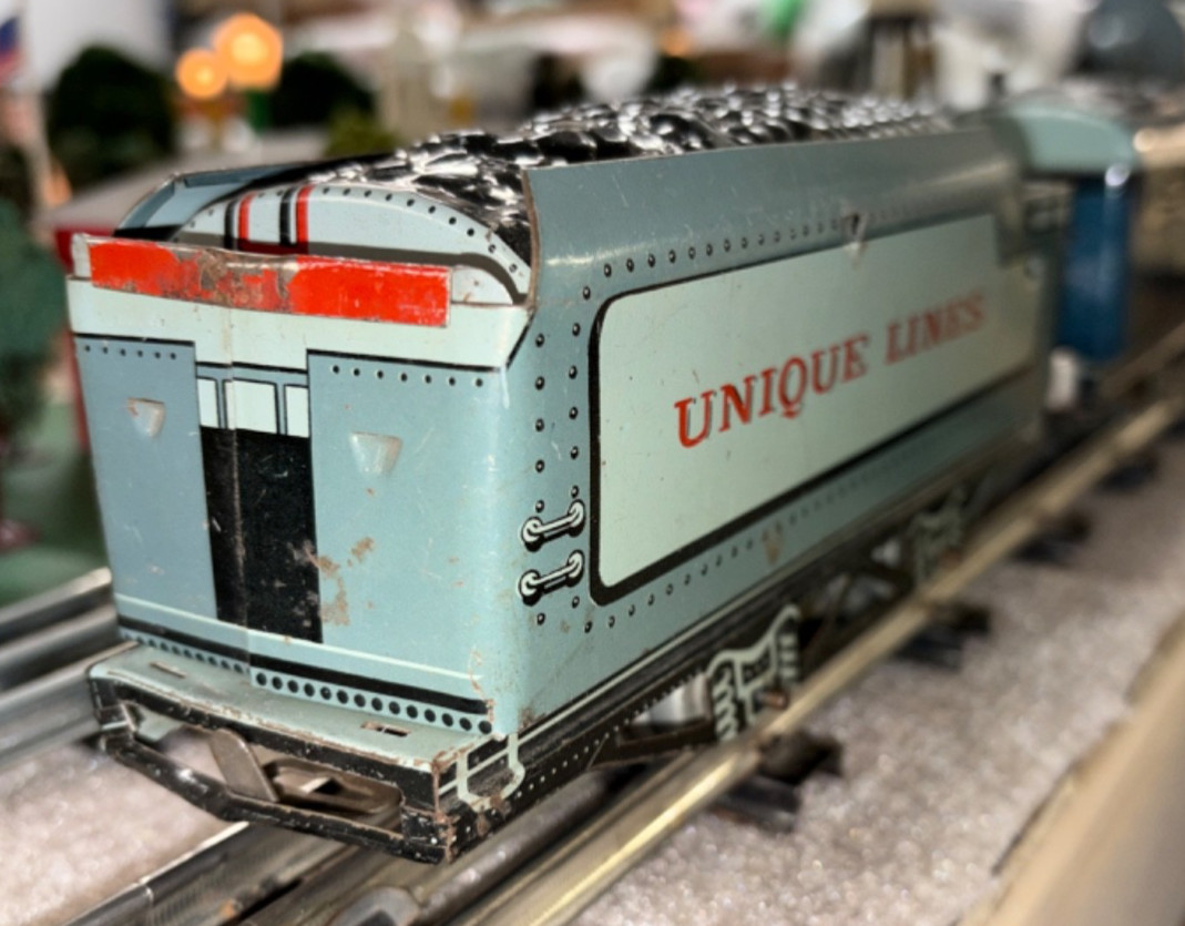 o gauge model trains, Unique Arts, Loco with Tenders and Gondola, 1950’s